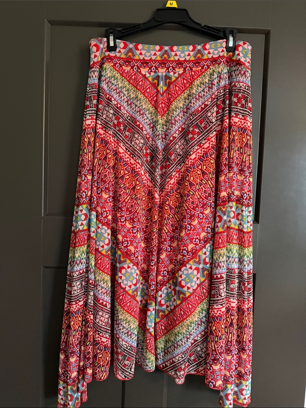 JohnPaulRichard Red Multi-Pattern Midi Skirt